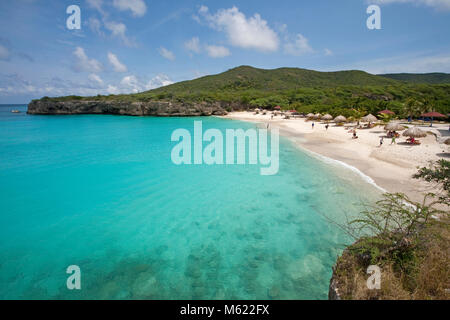 Touristen am beliebtesten Strand "Grote Knip', Curacao, Niederländische Antillen, Karibik, Karibik Stockfoto