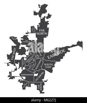 Fort Worth Texas City Karte USA Bezeichnung schwarz Abbildung: Stock Vektor
