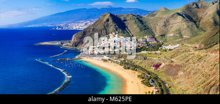 Beeindruckende Playa de Las Teresitas, Panoramaaussicht, Teneriffa, Spanien. Stockfoto