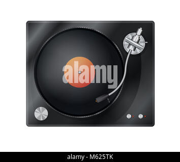 Vintage vinyl Player, Plattenspieler mit Schallplatte, Ansicht von oben Stockfoto