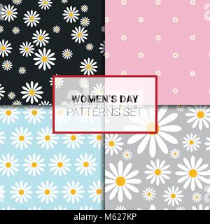 Nahtlose Muster Set mit Kamillenblüten auf bunten Hintergrund schön Florales Ornament für Internationaler Tag der Frau Stock Vektor