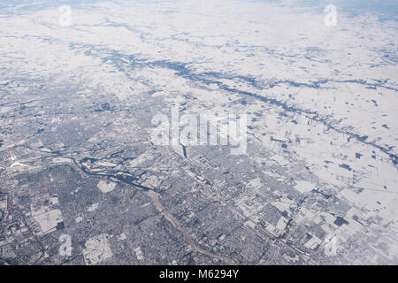 Luftaufnahme von Schnee bedeckten Stadt - USA Stockfoto