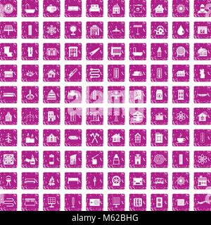 100 Heizung Icons Set grunge Rosa Stock Vektor