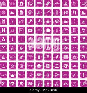 100 Urlaub Familie Symbole grunge Rosa eingestellt Stock Vektor
