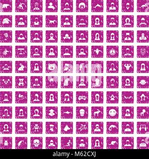 100 avatar Icons Set grunge Rosa Stock Vektor