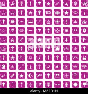 100 Licht Icons Set grunge Rosa Stock Vektor