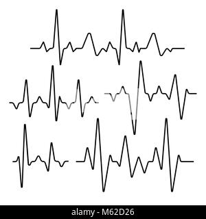 Eingestellt von isolierten heartbeat Linien. Seismische sinusförmigen Zeichen Abbildung Stock Vektor