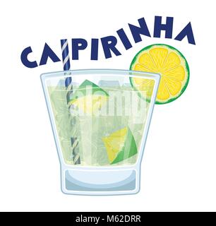 Caipirinha Cocktail mit Trinkhalm. Alle Objekte sind in verschiedenen Schichten und der Text -Typen benötigen keine Schriftart. Stock Vektor