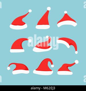 Santa hat. Sammlung von Weihnachten und Neujahr Hüte Stock Vektor