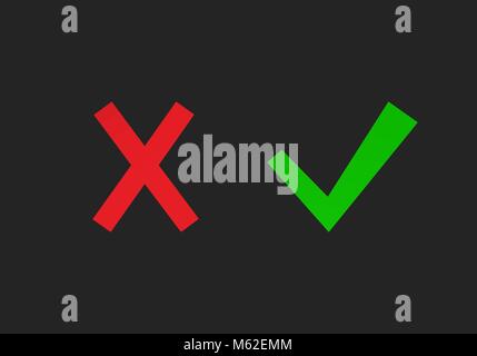 Satz von Kreuz und ankreuzen. Flache Ja und kein Symbol Symbole Stock Vektor