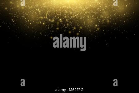 Zusammenfassung der Golden Lights. Magische Goldstaub und Blicke. Festliche Weihnachten Hintergrund. Golden rain. Vector Illustration. EPS 10. Stock Vektor