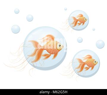 Orange Goldfisch in Luftblasen Vector Illustration auf weißem Hintergrund Web site Seite und mobile App Design Stock Vektor