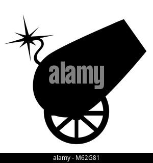Schwarze silhouette Circus design Kanone auf Rädern mit brennenden Docht Vector Illustration auf weißem Hintergrund Web site Seite und mobile App Design Stock Vektor