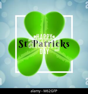 St Patrick's Day Hintergrund. Frame Banner mit Klee und Text. Abstrakte lichter Bokeh. Grußkarte. Vector Illustration. EPS 10. Stock Vektor