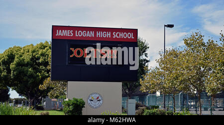 James Logan High School elektronisches Zeichen, Union City, Kalifornien Stockfoto