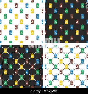 Recycling Trash Can Seamless Pattern Set Stock Vektor