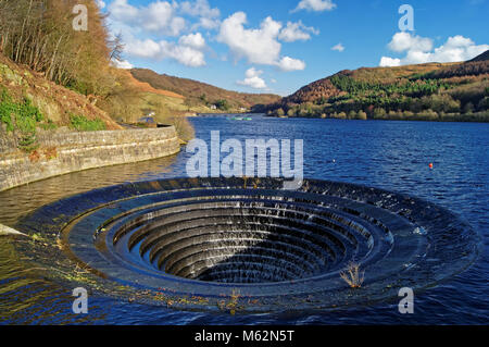 Großbritannien, Derbyshire, Peak District, Ladybower Reservoir und Plug Hole. Stockfoto