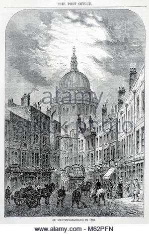 St Martins-Le-Grand London 1760, Vintage-Stich von 1875 Stockfoto