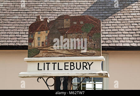Littlebury Ortsschild, Essex, England, Stockfoto
