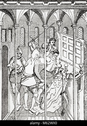 Der Mord an Thomas Becket in der Kathedrale von Canterbury, 1170. Thomas Becket, alias Hl. Thomas von Canterbury, Thomas von London und Thomas à Becket, C. 1119/1120 - 1170. Erzbischof von Canterbury. Aus Old England: eine bildliche Museum, veröffentlicht 1847. Stockfoto