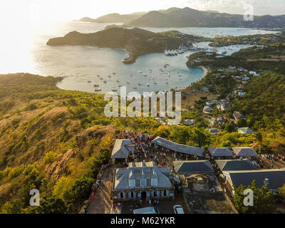 Shirley Heights Sonntag BBQ und Nelson's Dockyard, Antigua Stockfoto