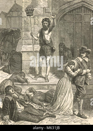 Die Große Pest von 1665, der Enthusiast, London. Ein Maniac predigen zu den Toten und Sterbenden auf der Straße während der großen Pest von London Stockfoto