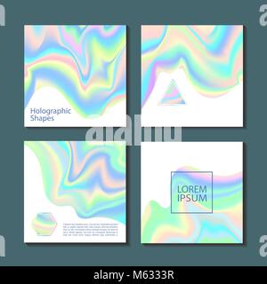 Holographische formen Hintergründe gesetzt. Für Geschenkkarten, Cover, Poster, Plakat, Broschüre, Zeitschrift. Stock Vektor