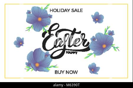 Ostern. Verkauf banner Hintergrund mit trendigen Frühlingsblumen und Frohe Ostern Schrift. Ostern verkauf Design Template Stock Vektor