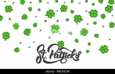 St. Patrick's Day. Clover shamrock Blätter Hintergrund und St. Patrick's-Schriftzug. St. Patricks Tag Hintergrund Stock Vektor
