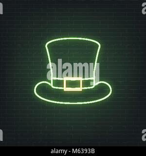 St. Patrick's Day. Neon leuchtenden Zeichen der Kobold hat. Saint Patrick neon Set Stock Vektor
