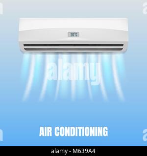 Klimaanlage. Realistische Klimagerät mit strömt kalte Luft. Isolierte Conditioner Stock Vektor