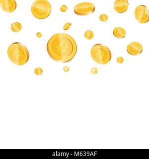 Bitcoin. Realistische Goldmünzen mit Bitcoin cryptocurrency unterzeichnen. Bitcoin Hintergrund Stock Vektor