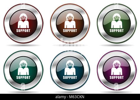 Support Vector Icon Set. Silber Metallic chrom Grenze Symbole für Web Design und smartphone Anwendungen Stock Vektor