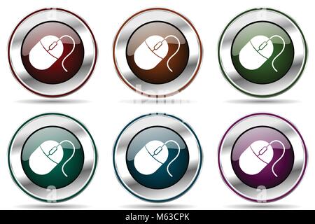 Maus vektor Icon Set. Silber Metallic chrom Grenze Symbole für Web Design und smartphone Anwendungen Stock Vektor
