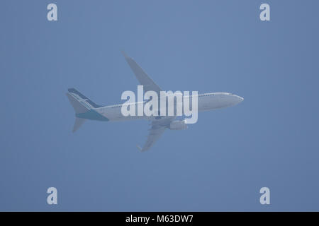 CHIANG MAI, THAILAND - 23. FEBRUAR 2018: 9-V-MGD Boeing 737-800 von Silkair, nehmen Sie vom Flughafen Chiangmai nach Singapur. Stockfoto