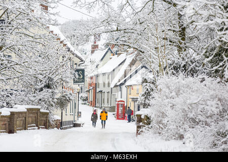 Tier aus dem Osten. 28 Feb, 2018. Suffolk Schnee. Schnee Szene in dem Dorf Hoxne, Suffolk, Großbritannien. Stockfoto