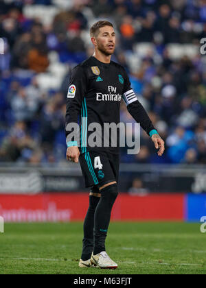 Barcelona, Spanien. 27 Feb, 2018. 27. Februar 2018, Cornella-El Prat, Cornella de Llobregat, Barcelona, Spanien; La Liga Fußball, Espanyol vs Real Madrid; Sergio Ramos Credit: UKKO Images/Alamy leben Nachrichten Stockfoto