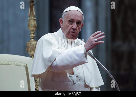 Vatikan, Vatikan. 28 Feb, 2018. Der Staat der Vatikanstadt (Heiliger Stuhl) Papst Franziskus während seiner Generalaudienz im Vatikan Credit: Evandro Inetti/ZUMA Draht/Alamy leben Nachrichten Stockfoto