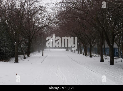 Edinburgh, Schottland, Vereinigtes Königreich. 28. Februar 2018. UK Wetter: Der Wind bläst hart in Edinburgh und Schnee dick bei Red Alert Warnung durch das Met Office (Tier aus dem Osten) Credit: Iscotlanda/Alamy leben Nachrichten Stockfoto