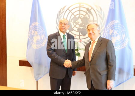 Uno, New York, USA. 28 Feb, 2018. Der ägyptische Botschafter Mohamed Ahmed Fathi Edrees stellte seine Anmeldeinformationen für UN-Sec-Gen Antonio Guterres. Foto: Matthew Russell Lee/Innere Stadt drücken Sie Stockfoto