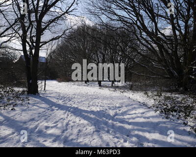 London, Großbritannien. 28. Februar, 2018. Schnee blast hits London, Claybury Park in eine Decke von Weiß. Beitrag Katherine Da Silva/Alamy leben Nachrichten Stockfoto