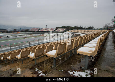 Montmelo, Spanien. 28 Feb, 2018. Tag Drei Von F 1 Winter in Barcelona der Circuit de Catalunya. Schnee Details an. Credit: UKKO Images/Alamy leben Nachrichten Stockfoto