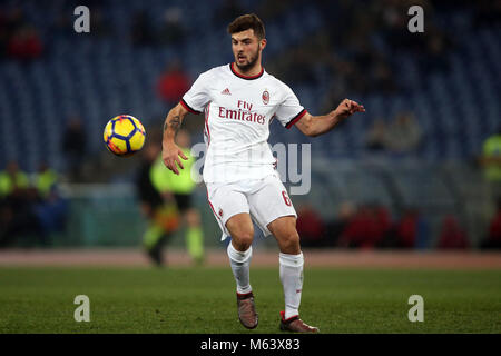 Stadio Olimpico, Rom, Italien. 28 Feb, 2018. Tim Cup 2018. Cutrone in Aktion während der halbfinale Tim Fussball-WM 2018 Match zwischen SS Lazio vs AC Mailand im Stadio Olimpico in Rom. Credit: Marco iacobucci/Alamy leben Nachrichten Stockfoto