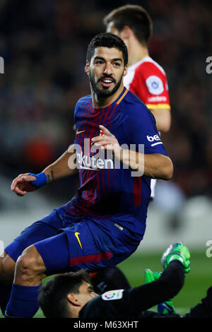 Barcelona, Spanien. Credit: D. am 24 Feb, 2018. Luis Suarez (Barcelona) Fußball: der spanischen Primera Division "Liga Santander' Match zwischen dem FC Barcelona 6-1 Girona im Camp Nou Stadion in Barcelona, Spanien. Credit: D. Nakashima/LBA/Alamy leben Nachrichten Stockfoto