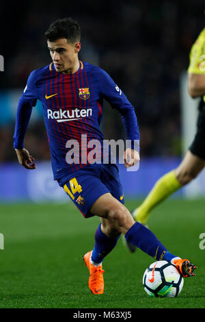 Barcelona, Spanien. Credit: D. am 24 Feb, 2018. Philippe Coutinho (Barcelona) Fußball: der spanischen Primera Division "Liga Santander' Match zwischen dem FC Barcelona 6-1 Girona im Camp Nou Stadion in Barcelona, Spanien. Credit: D. Nakashima/LBA/Alamy leben Nachrichten Stockfoto