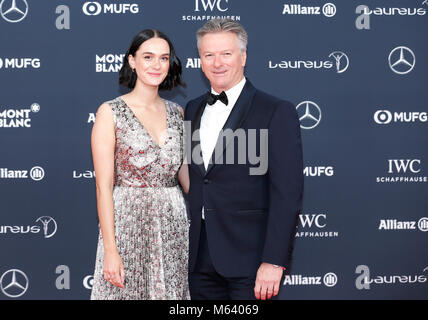 Monaco. 27 Feb, 2018. Ehemalige australische Cricket Captain Steve Waugh (R) kommt an der 2018 Laureus World Sports Awards in Monaco, Jan. 27, 2018. Credit: Ihr Pingfan/Xinhua/Alamy leben Nachrichten Stockfoto