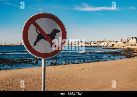 Keine Hunde am Strand street sign in Cascais, Portugal zugelassen Stockfoto