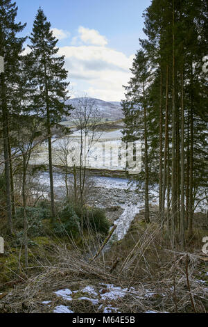 Blick nach Süden Osten aus dem Bereich der Kirkton Hill über den Fluss Esk in Richtung Bombie Hill. Bentpath Stockfoto