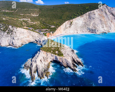 Luftaufnahme von Lefkada Porto Katsiki Strand die Bekanntesten brach auf der Insel Lefkas, Griechenland Stockfoto