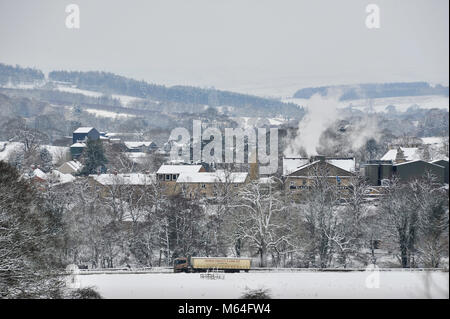 Schnee im Masham Höflichkeit' Tier aus dem Osten' Yorkshire UK Stockfoto